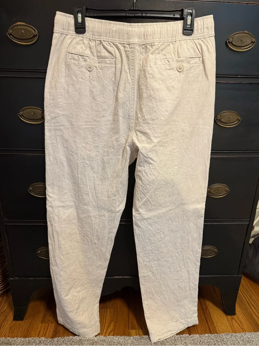 Men's Cream Linen Drawstring Casual Pants